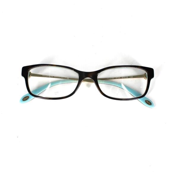 Tiffany & Co. Brown Tortoise Light Blue Gold Heart Rectangle Lens Eyeglasses - Picture 2 of 8
